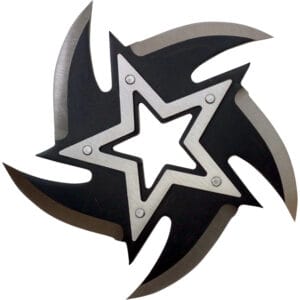 Ninja Steel Throwing Stars include this interesting 5-point star with black finish and chrome star in the middle.